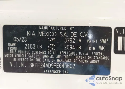 2023 Kia Forte Lxs из США, поврежденный, VIN 3KPF24AD9PE645602